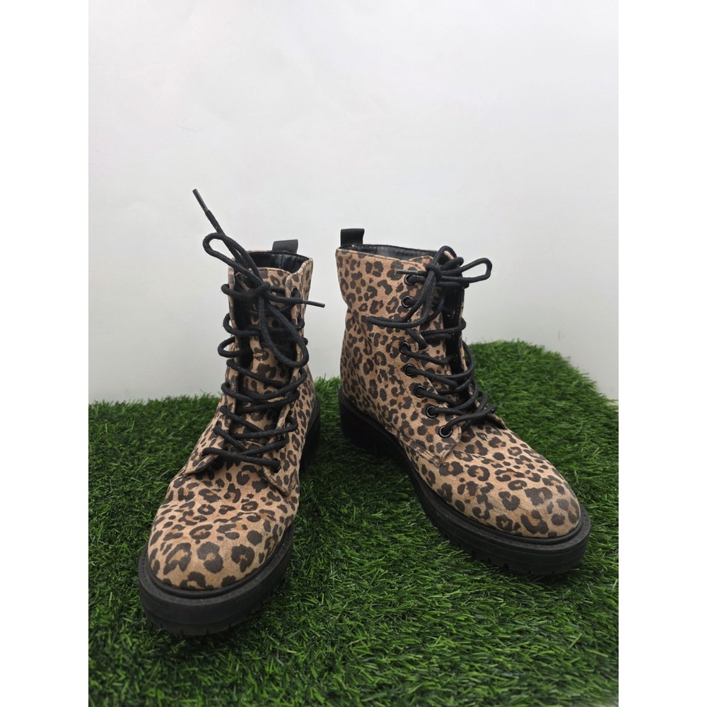 Y2K‎ Leopard Print Combat Boots Womens 6 Lace Up Grunge Punk Goth Forever 21